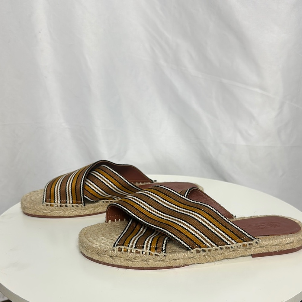 NWOT Loro Piana Brown and Tan Suitcase Stripe Sandals